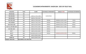 Planning des entrainements