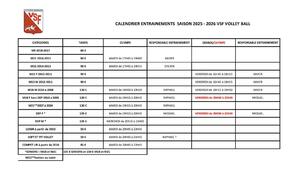 Planning des entrainements